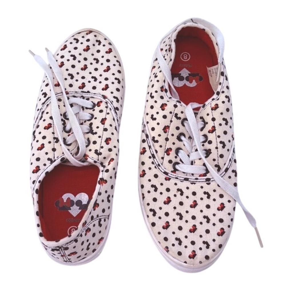 Disney Womens Minnie Mouse Polka Dot Canvas Low Top Sneakers Cream Red Size 8